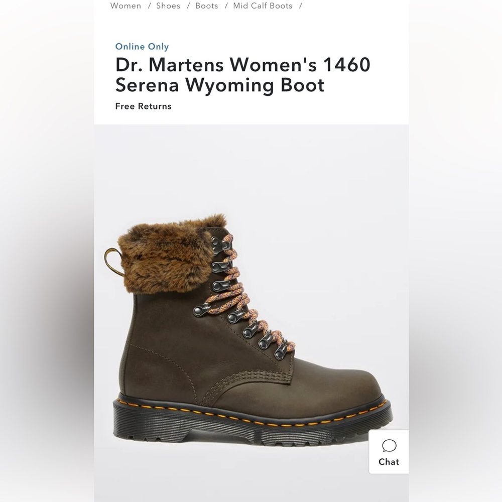 Doc Martens Serena 1460 Wyoming faux fur lined cuff  boot. Women’s size 5